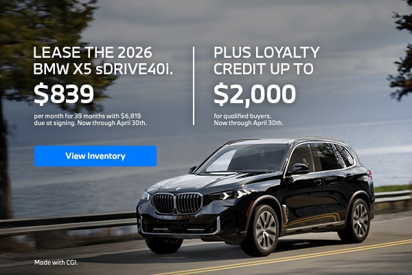 2026 X5 lease starting at $839 per month for 39 months