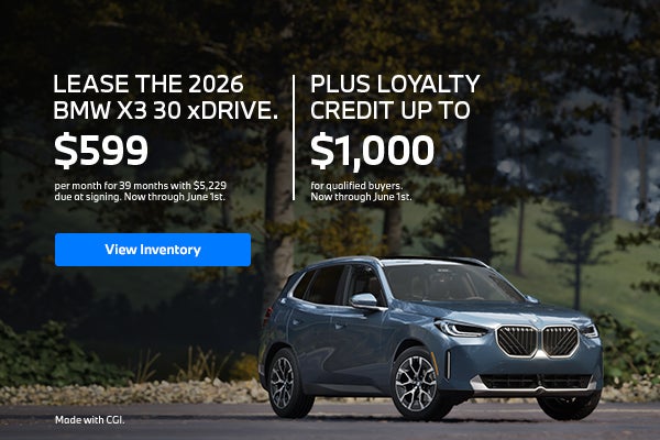 2026 X3 lease starting at $599 per month for 39 months