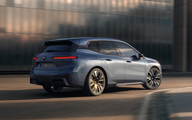 The BMW iX driving with the front wheel turned. | BMW of Palm Springs in Palm Springs CA