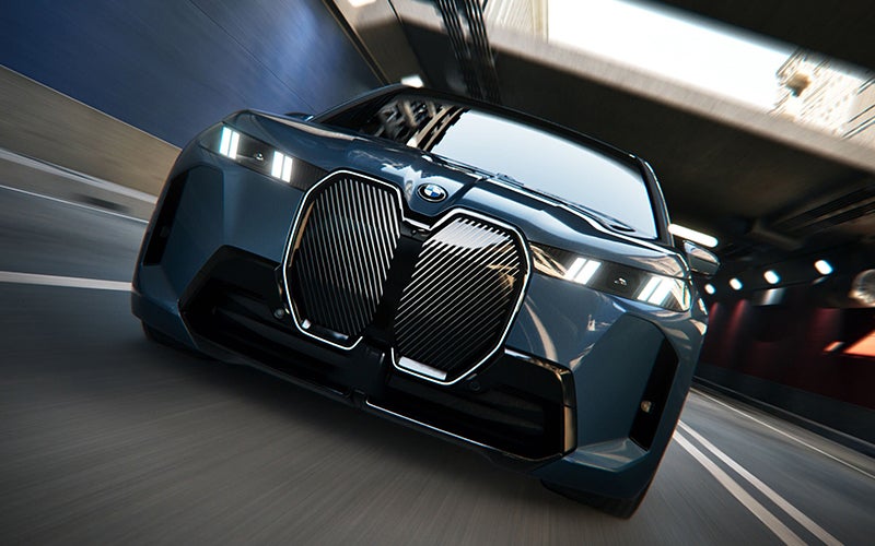 Close up of the BMW iX grille driving. | BMW of Palm Springs in Palm Springs CA