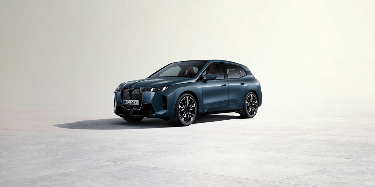 2026 BMW iX xdrive60 M sport Artic race blue metallicfront view