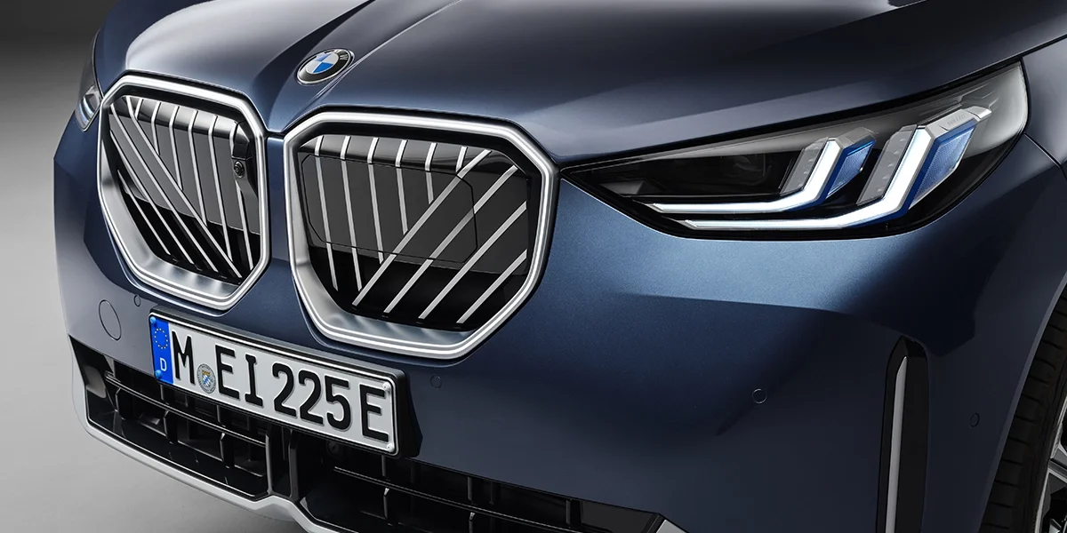 Artic race blue metallic 2026 BMW iX xdrive60 left front view in Palm Springs, CA